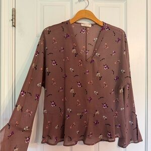 Millibon Pink Bell Sleeve Blouse with Mandarin Collar